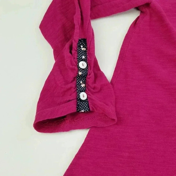 Meadow Rue Small Magenta Women's Long Sleeve 1/2 Button Stripe Cotton Henley Top - Picture 5 of 9
